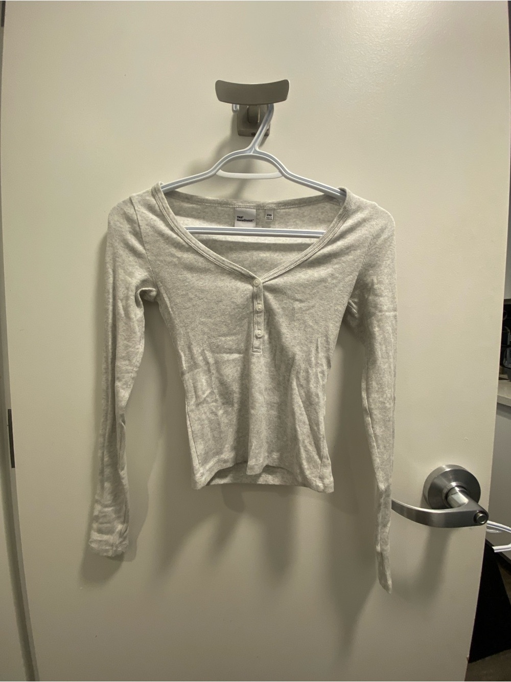 Aritzia Grey Long-Sleeve Henley Top
